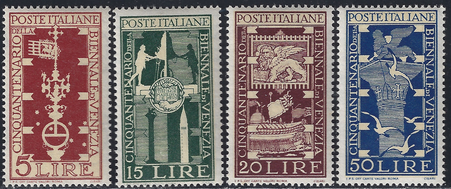 REP30 - 1949 - Cinquantenario della Biennale d'Arte di Venezia, serie completa di quattro valori nuova con gomma integra (594/597)