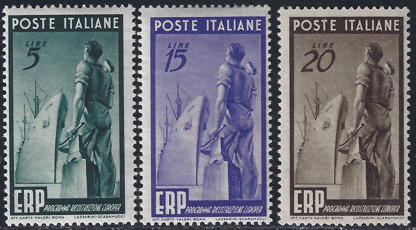 Rep20 - 1949 - ERP, serie completa di tre valori nuovi con gomma integra (601/603).