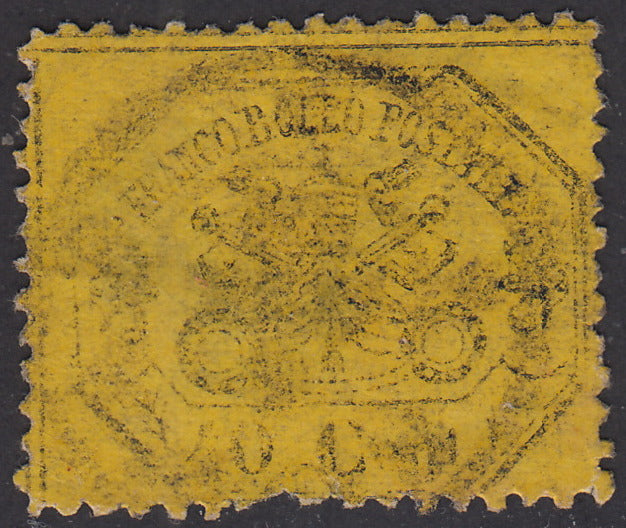 PV1298- 1868 - III emissione c. 40 giallo arancio su carta lucida da fogli da 120 esemplari, usato (29g).