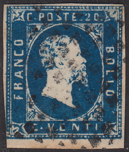 Sard185 - 1851 - I emissione c. 20 azzurro III riporto litografico usato. (2).