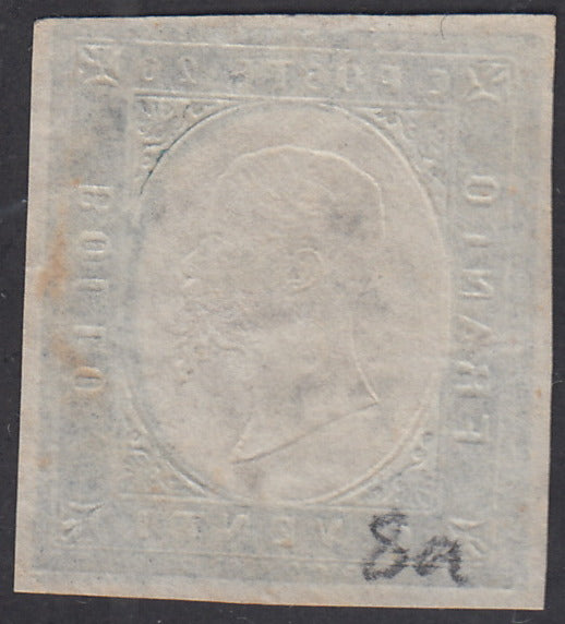 1851, 1st issue 1st lithographic transfer, c. 20 light blue (2) new with original tyre.