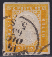 F9_123 - 1858/62 - IV número c. 80 edición amarilla de 1862 usada con cancelación de diciembre de 1863 (17Da).