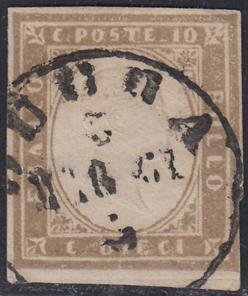 SARD538 - 1861 - Effigie di Vittorio Emanuele II, IV emissione c. 10 grigio bistro chiaro I tavola usato, Rattone "bistro grigio" (14Cc, Rattone n. 50c)