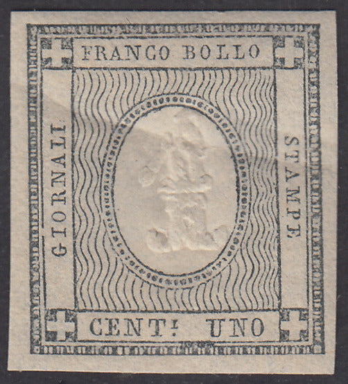 PV561 - 1861 - Cifra a rilievo, c. 1 grigio verdastro nuovo con gomma originale integra, (19b).