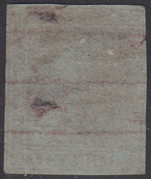 Tos146 - 1851 - Leone di Marzocco, 9 purplish brown crazie on gray paper and crown watermark used with red cancellation (8).