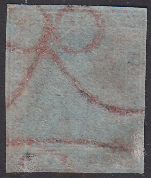 Tos146 - 1851 - Leone di Marzocco, 9 purplish brown crazie on gray paper and crown watermark used with red cancellation (8).