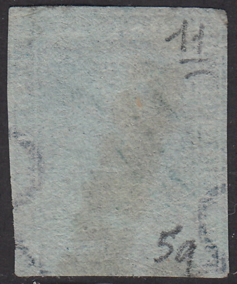 Tos146 - 1851 - Leone di Marzocco, 9 purplish brown crazie on gray paper and crown watermark used with red cancellation (8).