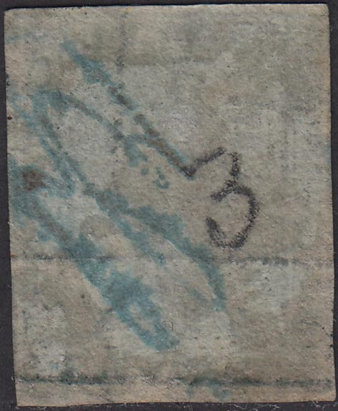 PV1610 - 1851 - Leone di Marzocco, 4 crazie verde azzurro su carta azzurra e filigrana corona usato (6a).