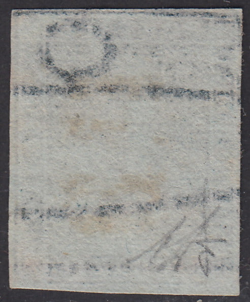 Tos146 - 1851 - Leone di Marzocco, 9 purplish brown crazie on gray paper and crown watermark used with red cancellation (8).