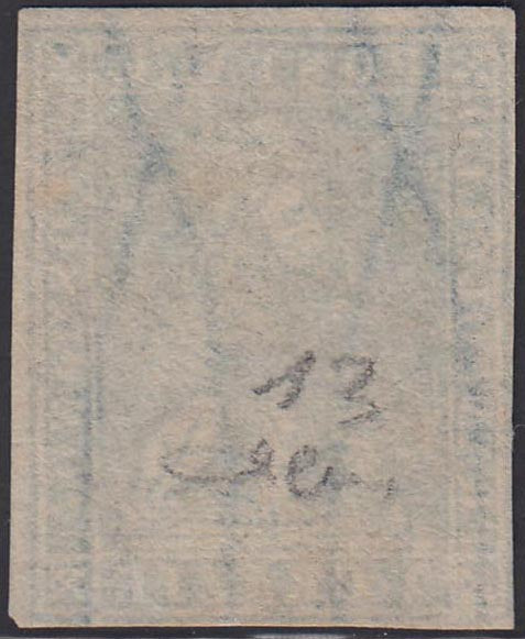 1857 - Leone di Marzocco, 2 crazie azzurro su carta bianca e filigrana linee ondulate usato (13).