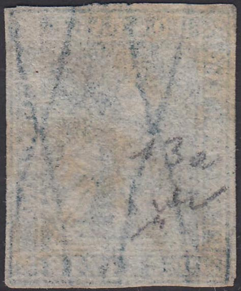 Tos146 - 1851 - Leone di Marzocco, 9 purplish brown crazie on gray paper and crown watermark used with red cancellation (8).