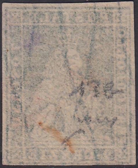 Tos146 - 1851 - Leone di Marzocco, 9 purplish brown crazie on gray paper and crown watermark used with red cancellation (8).