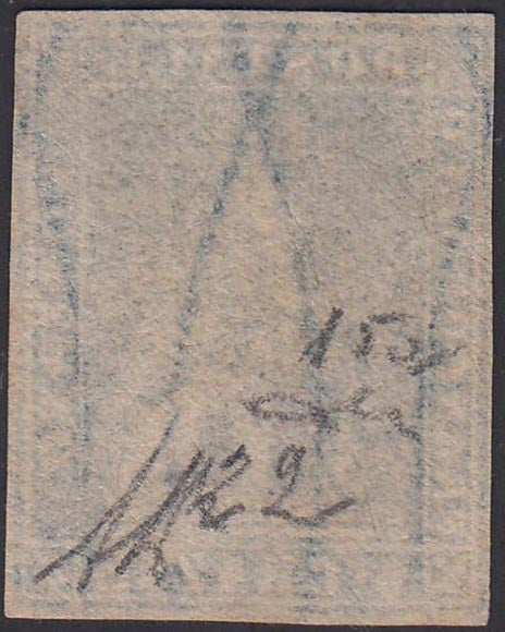 Tos146 - 1851 - Leone di Marzocco, 9 purplish brown crazie on gray paper and crown watermark used with red cancellation (8).
