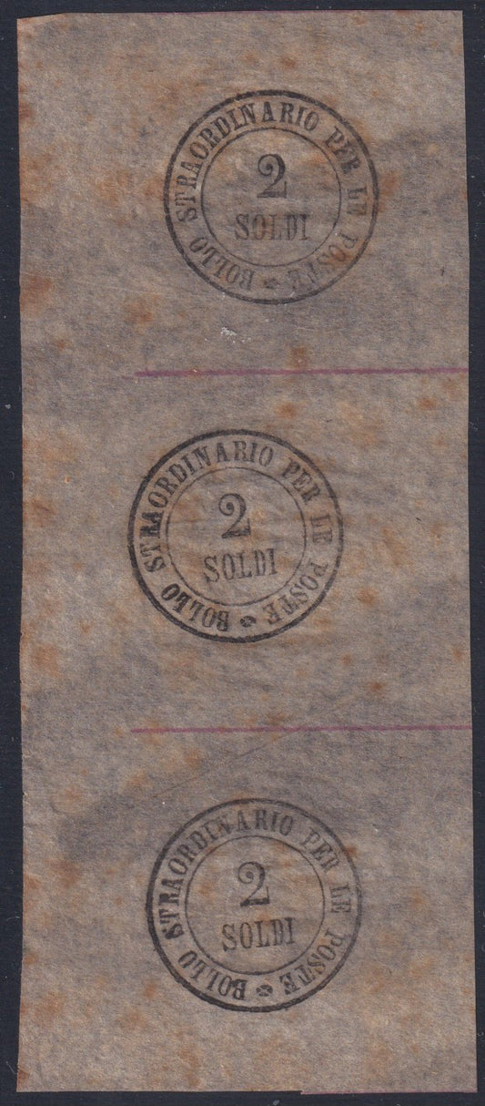 Tos146 - 1851 - Leone di Marzocco, 9 purplish brown crazie on gray paper and crown watermark used with red cancellation (8).