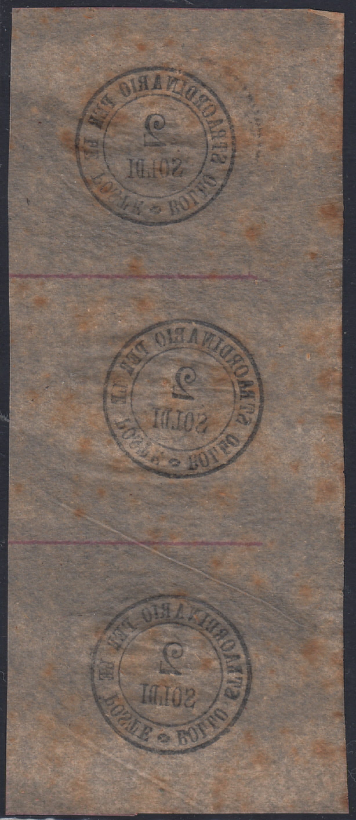 Tos146 - 1851 - Leone di Marzocco, 9 purplish brown crazie on gray paper and crown watermark used with red cancellation (8).