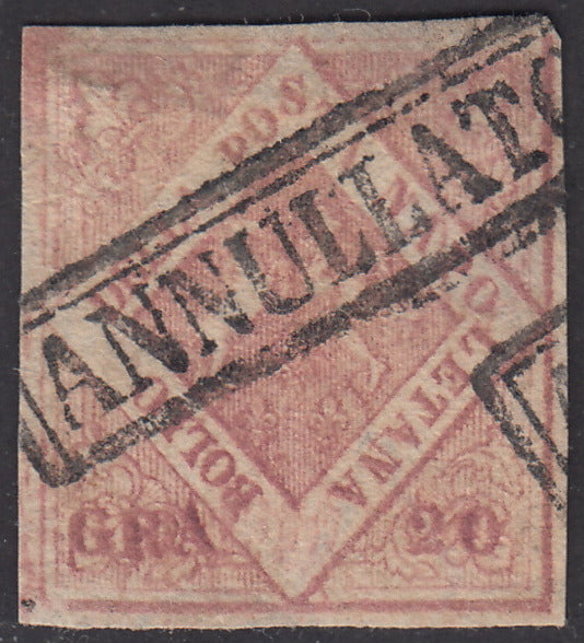 PV791 - 1858 - Stemma delle Due Sicilie, 20 grana rosa brunastro I tavola usato, (12).