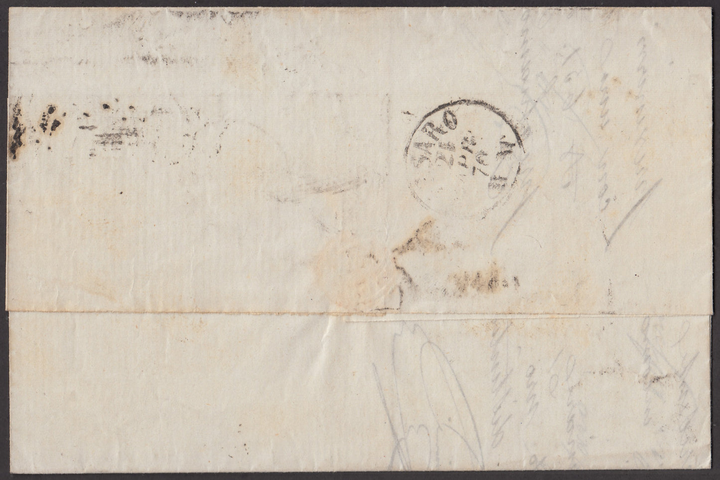 F17_91 1868 - Lettera spedita da Roma per Pesaro 20/4/1870 affrancata con III emissione c. 20 violetto rosso su carta lucida e proveniente da fogli da 120 esemplari (28h)