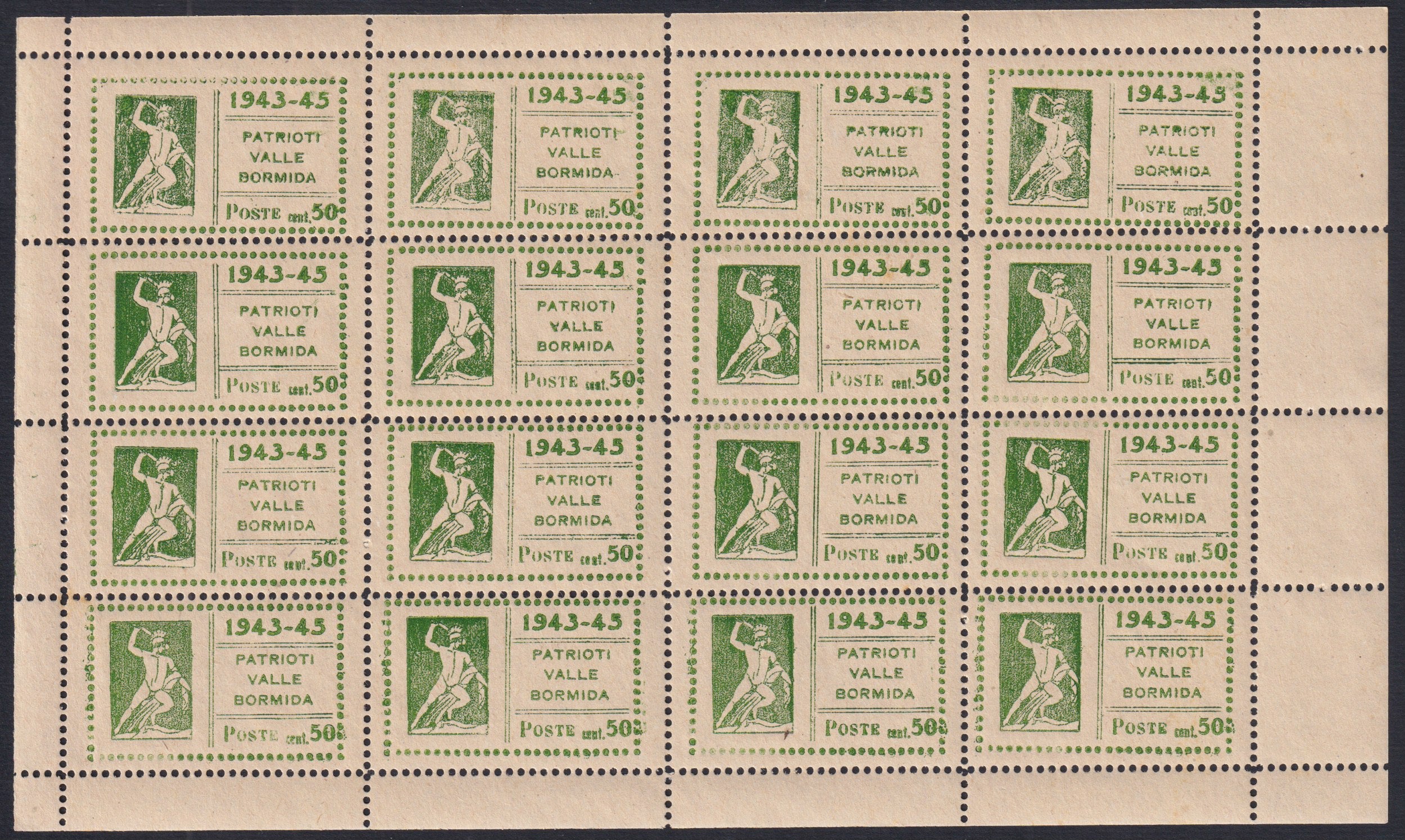 F18-103 - 1945 - Statua di Teseo, serie di quattro valori in fogli completi da 16 esemplari nuovi gomma integra, eccezionali! (16/19)