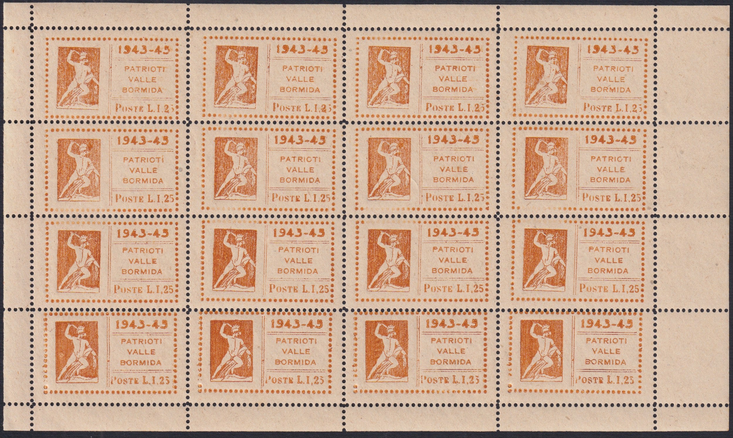 F18-103 - 1945 - Statua di Teseo, serie di quattro valori in fogli completi da 16 esemplari nuovi gomma integra, eccezionali! (16/19)