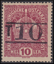 BZ13 - 1918/19 - Trentino Alto Adige, Bolzano office 3, Austrian 10 heller lacquer stamp with overprint "T + larger body digit between two lines", new (BZ3/2)