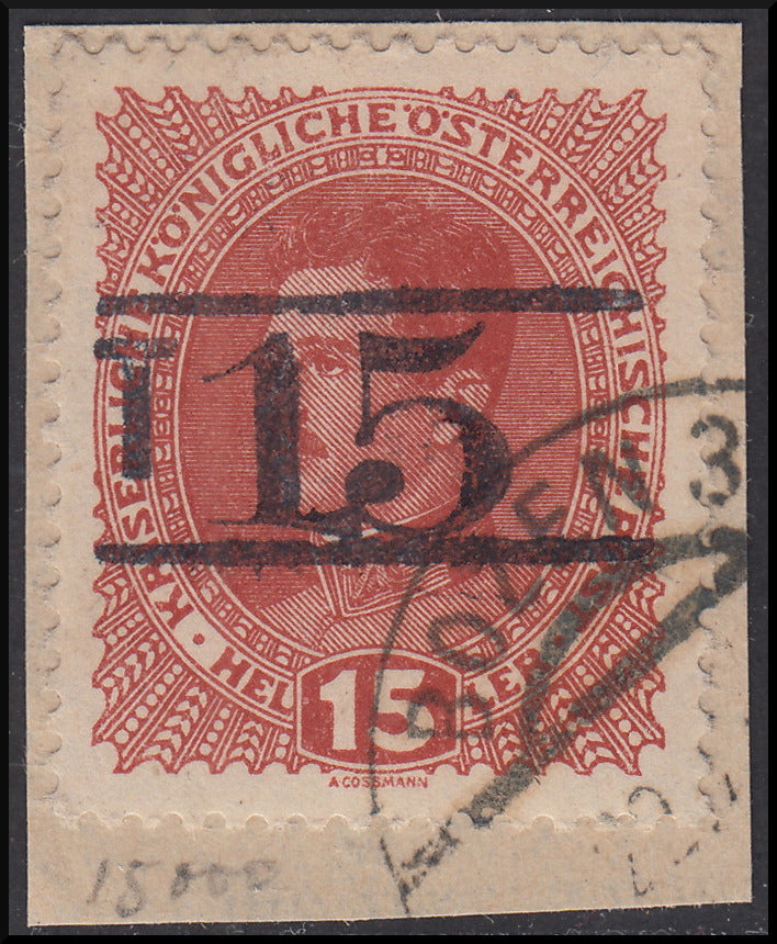 BZ14 - 1918/19 - Trentino Alto Adige, Bolzano office 3, 15 heller red brown Austrian stamp with overprint "T + larger body digit between two lines", used (BZ3/3)