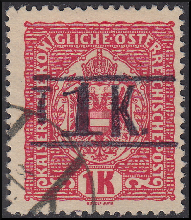 BZ20 - 1918/19 - Trentino Alto Adige, Bolzano office 3, Austrian 1 korona cerminio stamp on yellow paper with overprint "T + larger body digit between two lines", used (BZ3/9)