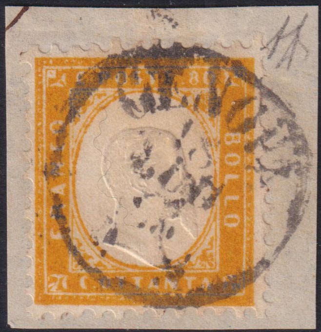 1862 - Effigy of Vittorio Emanuele II facing right, c. 20 light blue comb-pierced, used (2e)