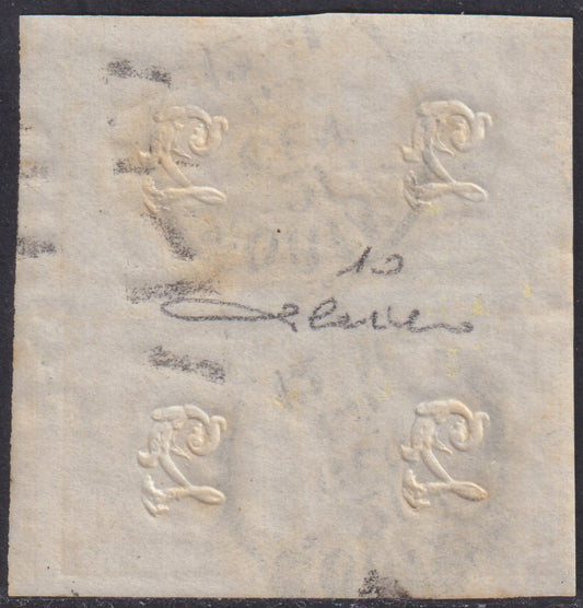 F5-195 - 1862 - Printed, c. 2 yellow block of four copies used Turin 21/1/63 (10c)
