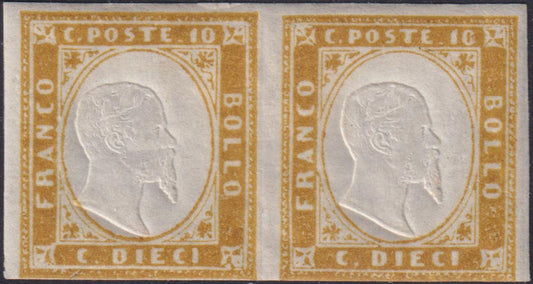 F19-111 - 1862 - IV issue c. 10 yellowish bistro new horizontal pair with original rubber (14Dca).