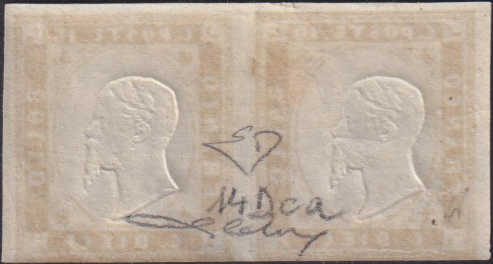 F19-111 - 1862 - IV emissione c. 10 bistro giallastro coppia orizzontale nuova con gomma originale (14Dca).