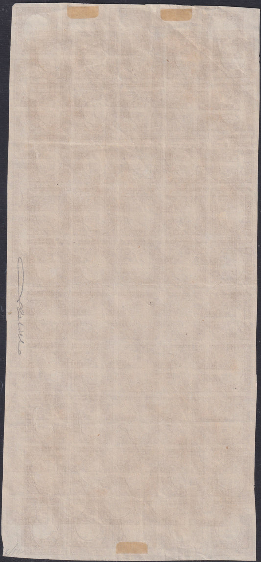 F19-189 - 1863 - Regno di Sardegna IV emissione, foglio completo presentante una tripla stampa di cui due capovolte nuovo non gommato e privo dell'effigie sovrana (14E, prova)