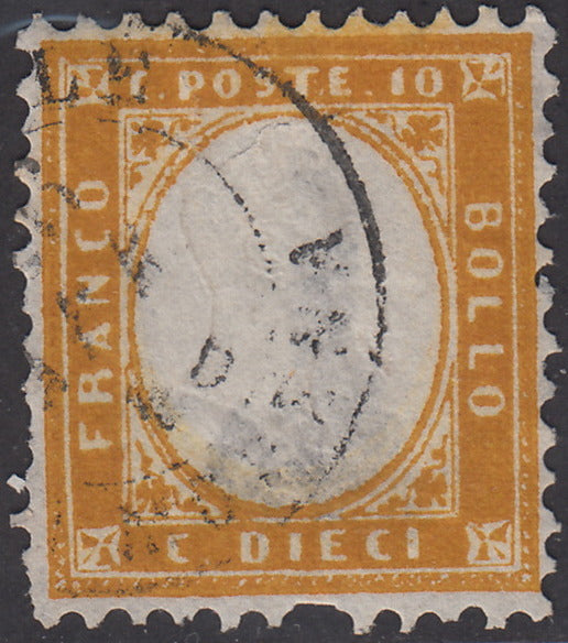 PV1979 - 1862 - Emissione dentellata, c. 10 bistro arancio usato. (1g).