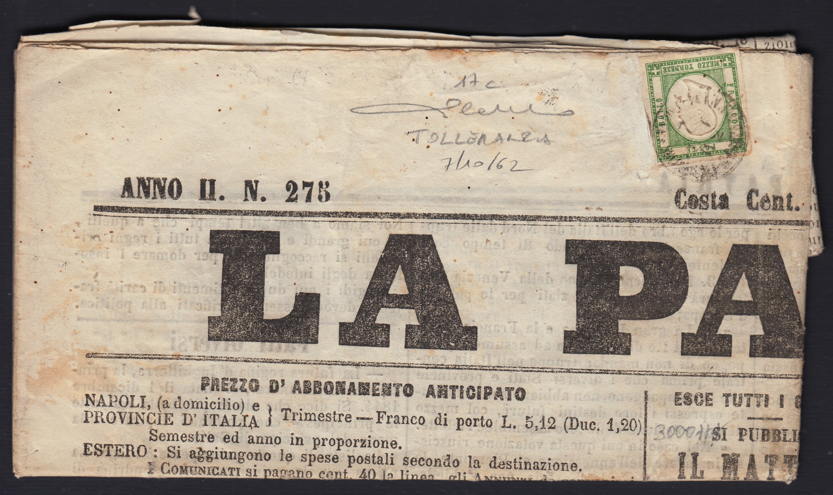 1861 - 1 black grain, copy with triple effigy, new with original rubber (19 AD). Cardillo certificate.