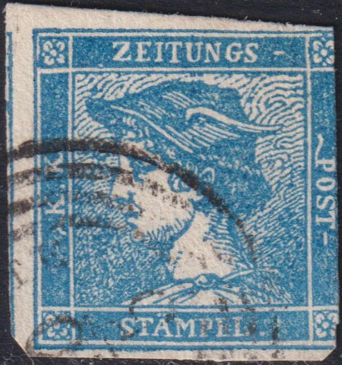 1858 - Lombardo Veneto, newspaper stamps 2nd issue effigy of the 1st type (s. 1.05) blue used (8)