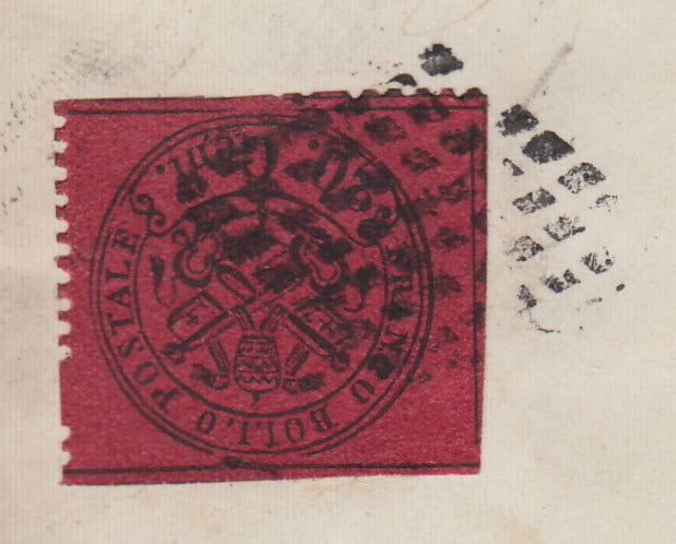 PontSP39 - 1868 - Lettera spedita da Roma per Terni 25/1/69 affrancata con c. 20 rosso bruno su carta opaca da foglio di 120 esemplari (27).