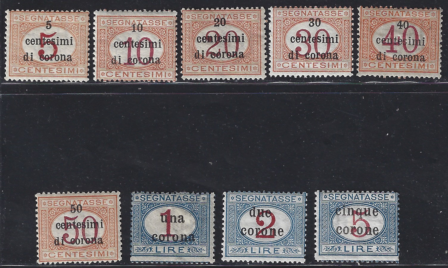 F26_118 - 1919 - Segnatasse di Regno, serie completa di nove valori nuova con gomma originale (1/9)