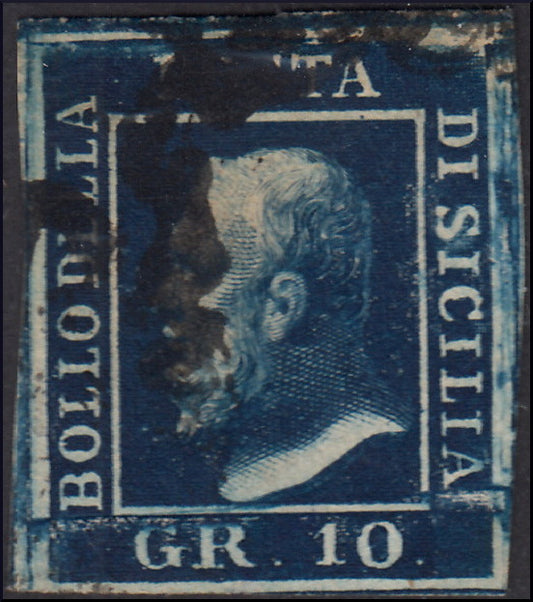 SIC60 - 1859 - 10 grana azzurro cupo carta di Napoli usato. (12).