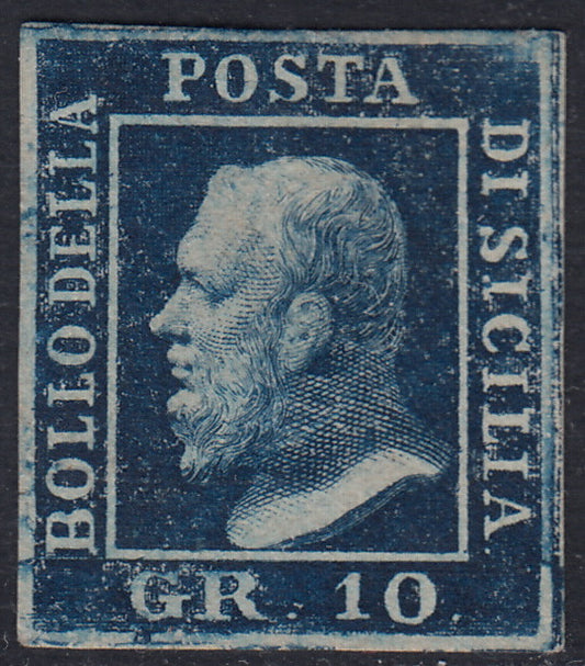 SIC351 - 1859 - 10 grana azzurro cupo carta di Napoli nuovo senza gomma. (12).