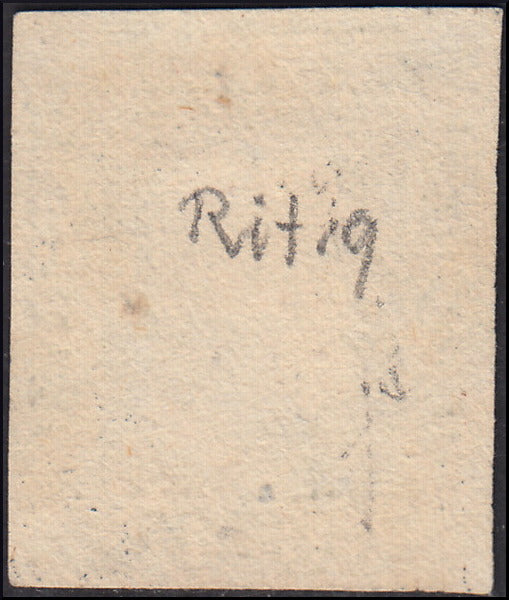 SIC57 - 1859 - 10 grana indaco carta di Napoli usato, posizione n. 9 RITOCCATA. (12b, ritocco 9).