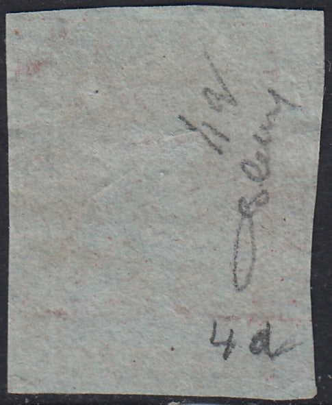 Tos146 - 1851 - Leone di Marzocco, 9 purplish brown crazie on gray paper and crown watermark used with red cancellation (8).