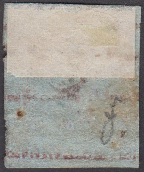 F26_47 - 1851 - Leone di Marzocco, 1 crazia carminio su carta azzurra usato, difetti (4b).