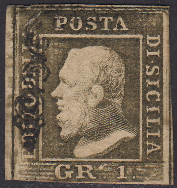 SIC148 - 1859 - 1 grano oliva grigiastro II tavola carta di Napoli usato,  (4e).