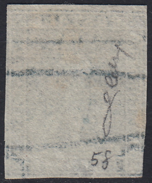 Tos146 - 1851 - Leone di Marzocco, 9 purplish brown crazie on gray paper and crown watermark used with red cancellation (8).