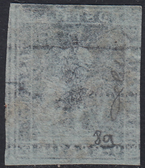 Tos146 - 1851 - Leone di Marzocco, 9 purplish brown crazie on gray paper and crown watermark used with red cancellation (8).