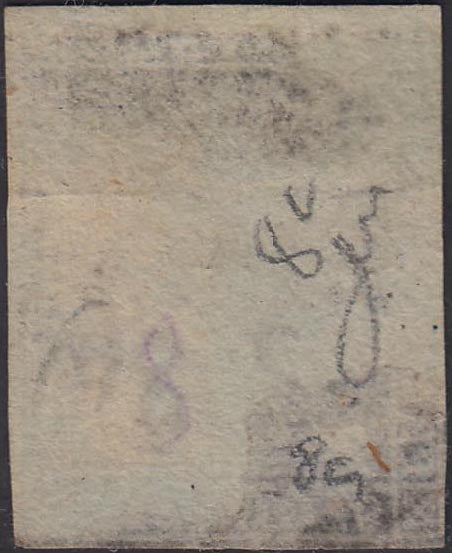 Tos146 - 1851 - Leone di Marzocco, 9 purplish brown crazie on gray paper and crown watermark used with red cancellation (8).