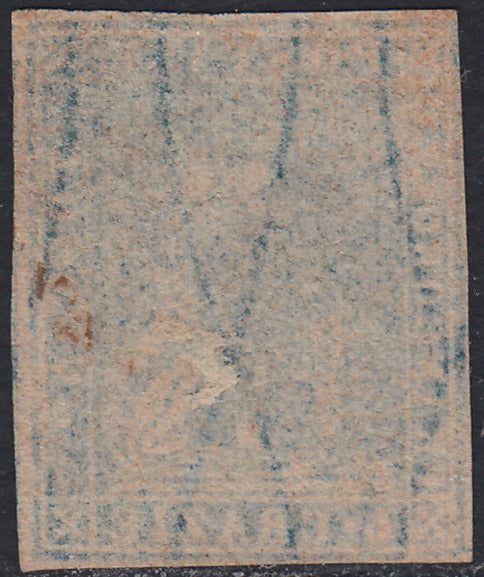 Tos146 - 1851 - Leone di Marzocco, 9 purplish brown crazie on gray paper and crown watermark used with red cancellation (8).