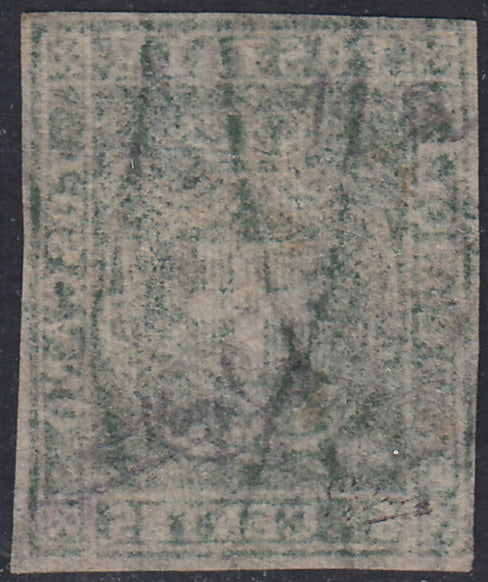 Tos146 - 1851 - Leone di Marzocco, 9 purplish brown crazie on gray paper and crown watermark used with red cancellation (8).