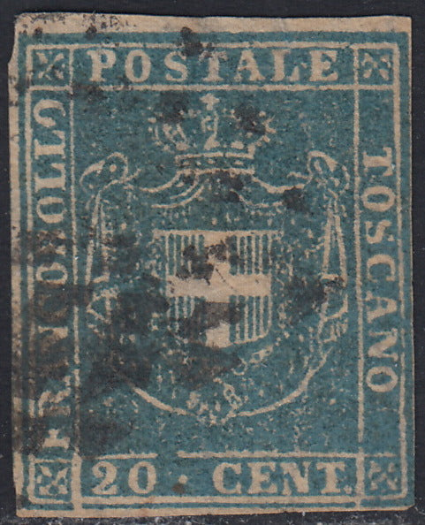 Tos146 - 1851 - Leone di Marzocco, 9 purplish brown crazie on gray paper and crown watermark used with red cancellation (8).