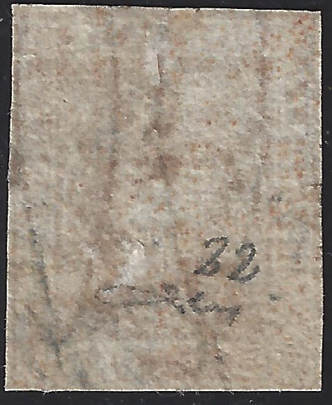 Tos146 - 1851 - Leone di Marzocco, 9 purplish brown crazie on gray paper and crown watermark used with red cancellation (8).