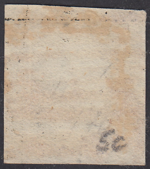 PV1462 - 1859 - 1 grano verde oliva scuro III tavola carta di Palermo usato. (5c).